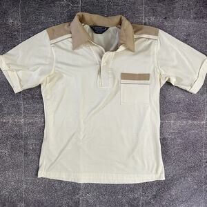 Men's Vintage 70's JCPenny Beige Ivory Brown Polo Bowling Tennis Shirt Sz M VTG